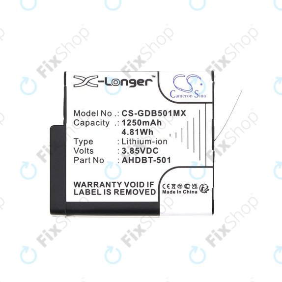 Baterie pro Gopro Hero 8, Hero 6, 1250mAh, Li-Ion, 3.85V, AHDBT-501, HQ