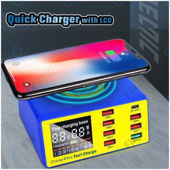 Mechanic iCharge 8 Pro - USB Servisní Nabíjecí Stanice s USB-C, USB 3.0 a Bezdrátovým Nabíjením