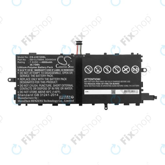 Baterie pro Lenovo Thinkpad X1 Tablet, 4900mAh, Li-Pol, 7.5V, SB10J78994, HQ