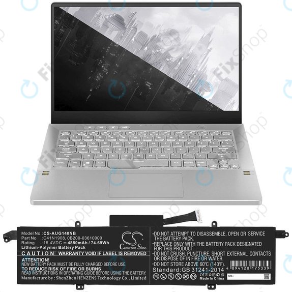Baterie pro Asus ROG Zephyrus G14 Ga401, 4850mAh, Li-Pol, 15.4V, C41N1908, HQ