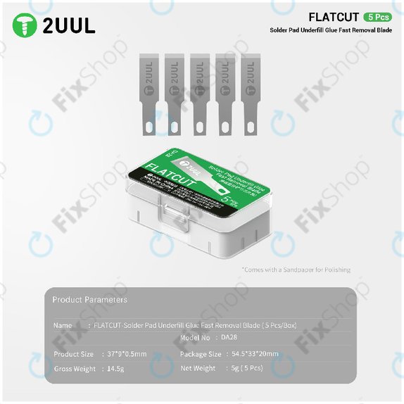 Čepele na odstraňování underfill lepidla, plochý řez, 2UUL DA28, 5ks/balení