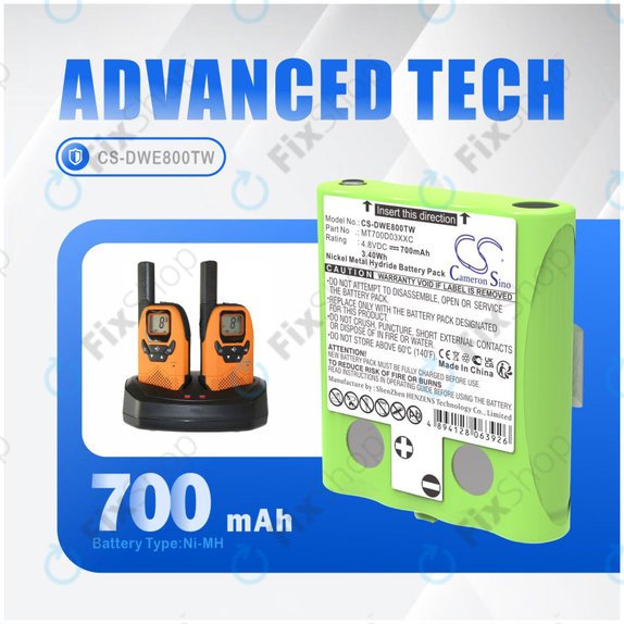 Baterie pro Detewe Outdoor Pmr a Simvalley, 700mAh, Ni-MH, 4.8V, MT700D03XXC, HQ