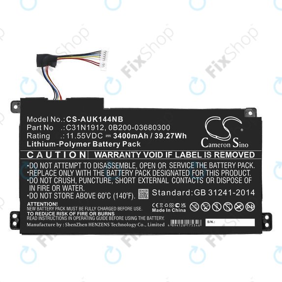 Baterie pro Asus Vivobook 14, E510, 3400mAh, Li-Pol, 11.55V, C31N1912, HQ