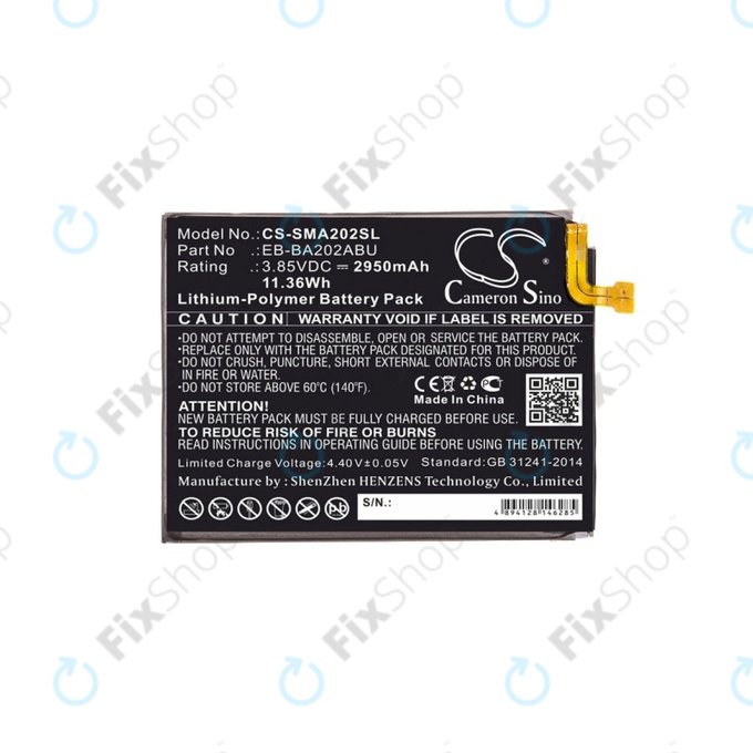 Baterie pro Samsung A10e, A20e A202F, 2950mAh, Li-Pol, 3.85 V, EB-BA202ABU, HQ
