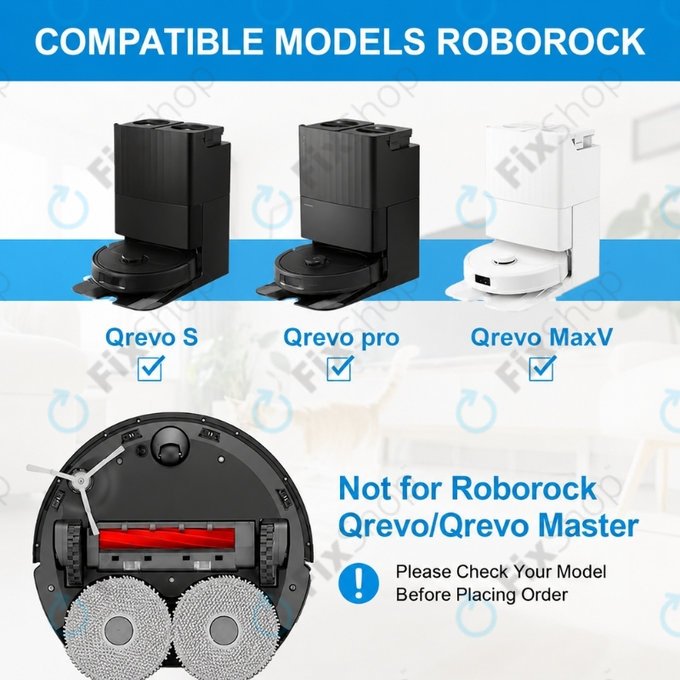 Sada náhradních dílů pro Roborock Qrevo MaxV, Pro, S (1x Hlavní kartáč, 2x Filtr, 2x Boční kartáč, 4x Mopovací útěrka, 2x Sáček na prach)