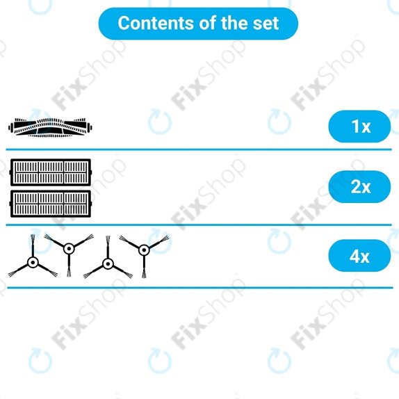 Sada náhradních dílů pro ETA Falco Smart, Silvercrest SSR A1 SSR AL1, Tesla Robostar T80 (1x Hlavní kartáč, 2x Filtr, 4x Boční kartáč)