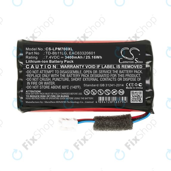 Baterie pro LG Music Flow P7, Xboom Go PK7, 3400mAh, Li-Ion, 7.4V, TD-Bb11LG, HQ