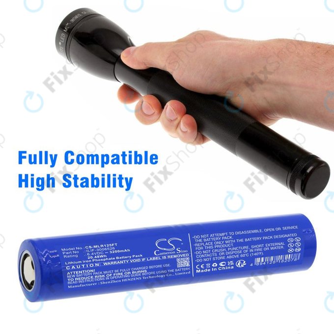 Baterie pro Maglite ML125, ML150LR, ML150LRX, 3200mAh, LiFePO4, 6.4V, ILIF-3006526, HQ