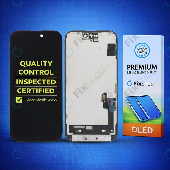 Displej Soft OLED pro iPhone 15, Dotykové sklo s rámem, FixPremium