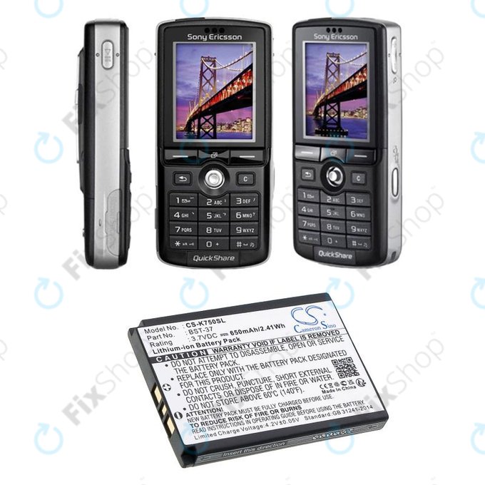 Baterie pro Sony Ericsson, 650mAh, Li-Ion, 3.7V, BST-37, HQ
