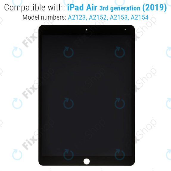 LCD Displej pro iPad Air (3rd Gen 2019), Black, Dotykové sklo bez rámu, Refurbished
