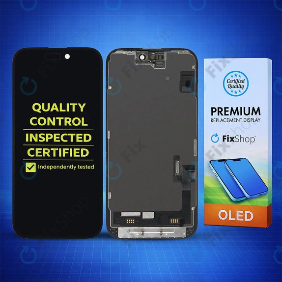 Displej Hard OLED pro iPhone 15, Dotykové sklo s rámem, FixPremium