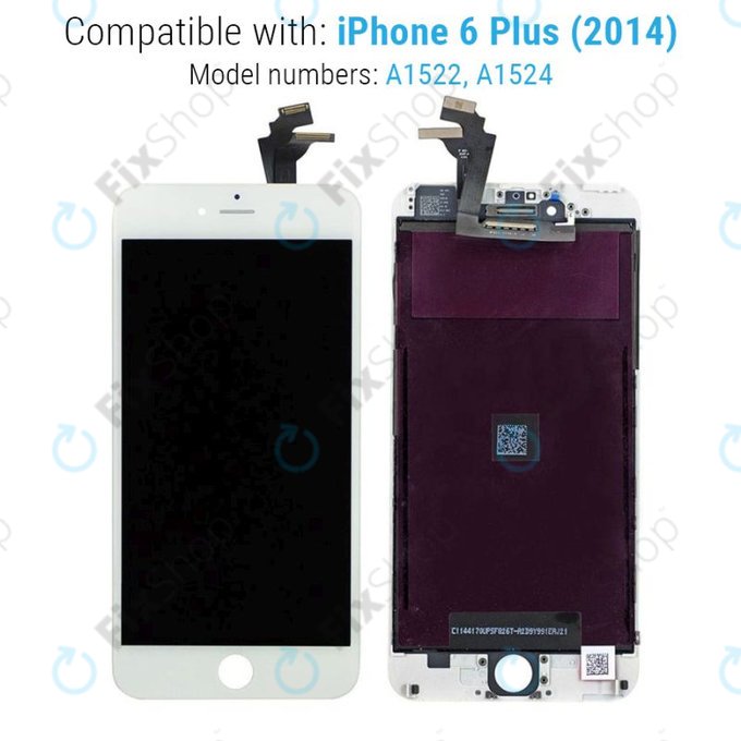Displej pro iPhone 6 Plus, White, Dotykové sklo s rámem