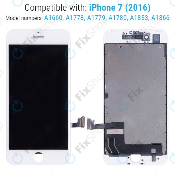 Displej pro iPhone 7, White, Dotykové sklo s rámem, Refurbished