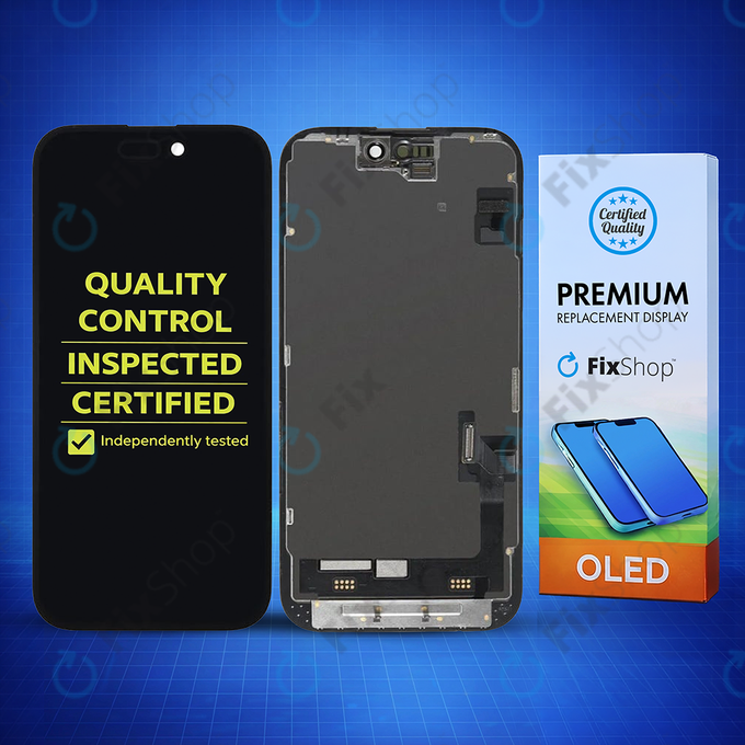 Displej Hard OLED pro iPhone 15, Dotykové sklo s rámem, FixPremium