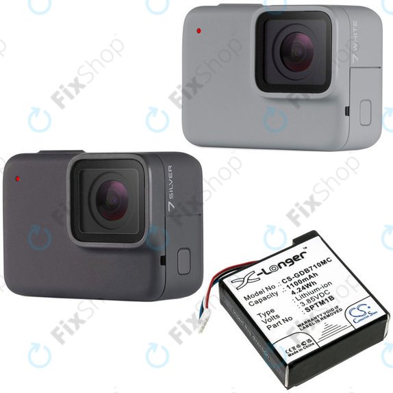 Baterie pro Gopro Hero 7 Silver, White, 1100mAh, Li-Ion, 3.85V, SPTM1B, HQ