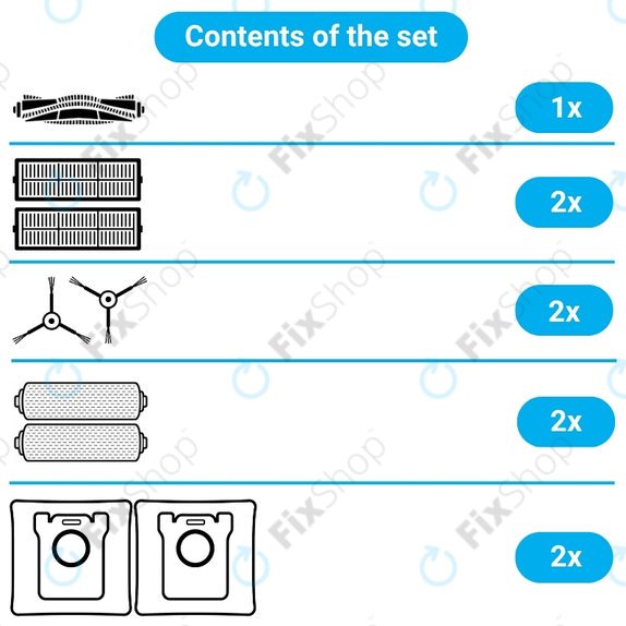 Sada náhradních dílů pro Ecovacs Deebot X11 Pro, X11 (1x Hlavní kartáč, 2x Filtr, 2x Boční kartáč, 2x Mopovací útěrka, 2x Sáček na prach)
