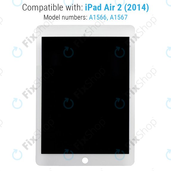 LCD Displej pro iPad Air 2, White, Dotykové sklo bez rámu, Refurbished