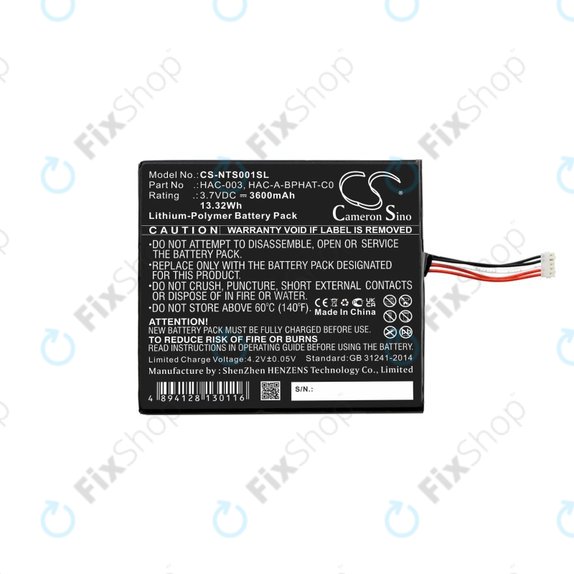 Baterie pro Nintendo Switch, 3600mAh, Li-Pol, 3.7 V, HAC-003, HQ