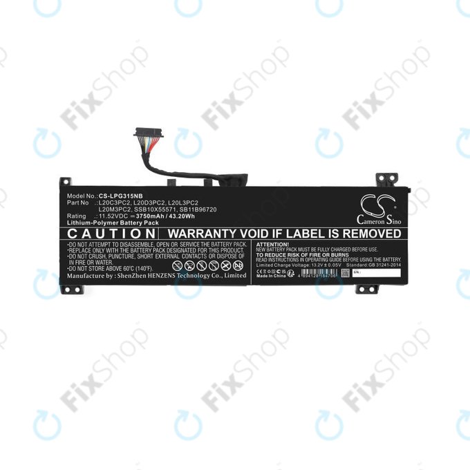 Baterie pro Lenovo IdeaPad Gaming 3, 3750mAh, Li-Pol, 11.52V, L20C3PC2, HQ