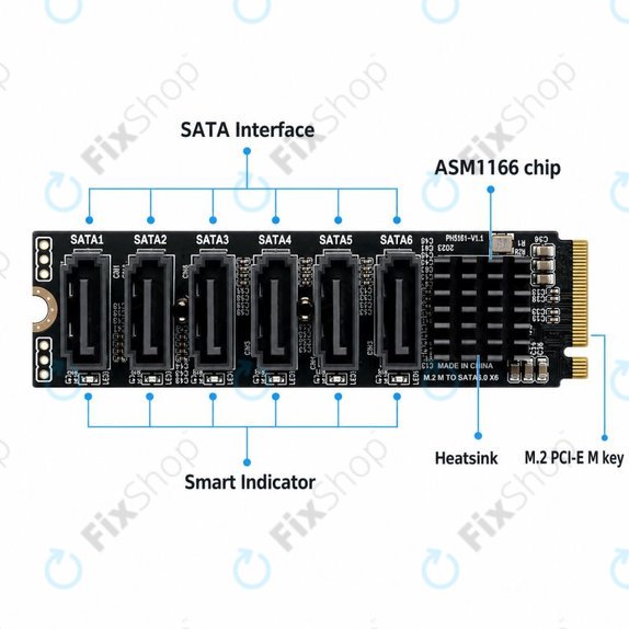 Rozšiřující karta M.2 NVMe se 6 porty SATA III