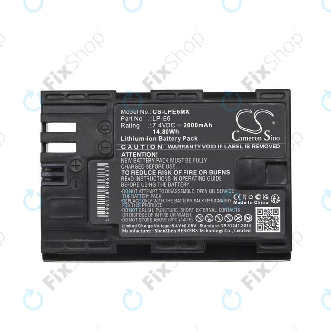 Baterie pro Canon EOS 5D Mark II, EOS 7D, EOS 70D, 2000mAh, Li-Ion, 7.4V, LP-E6, HQ