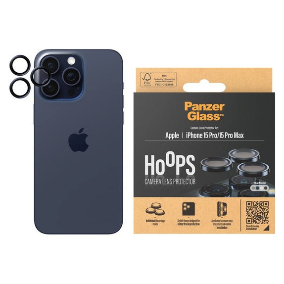 Ochranný kryt objektivu Hoops pro iPhone 15 Pro/15 Pro Max, Blue Metal, PanzerGlass