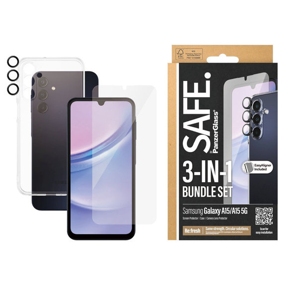 Bundle ochranný kryt objektivu + tvrzené sklo UWF + pouzdro TPU pro Samsung A15 5G, SAFE