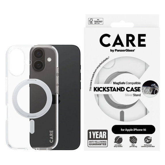 Pouzdro Kickstand s MagSafe pro iPhone 16, Stříbrná, CARE