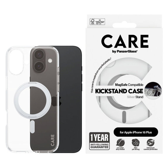 Pouzdro Kickstand s MagSafe pro iPhone 16 Plus, Stříbrná, CARE
