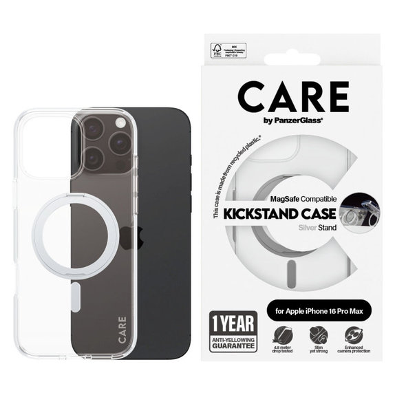 Pouzdro Kickstand s MagSafe pro iPhone 16 Pro Max, Stříbrná, CARE