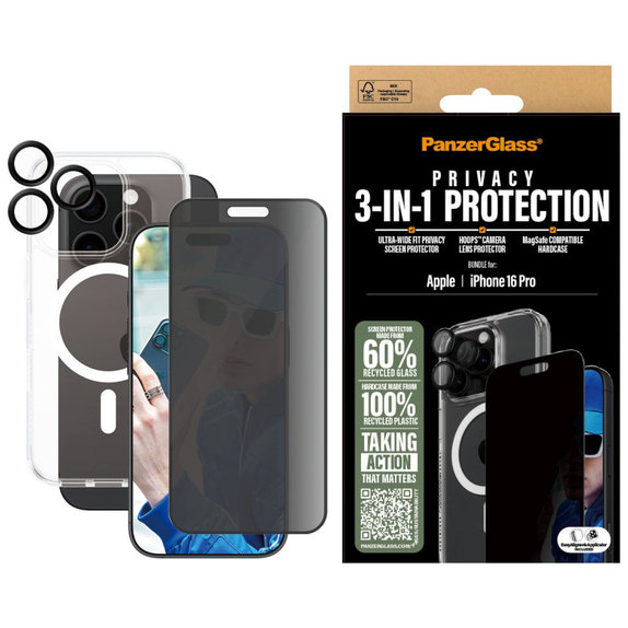 Bundle Hoops + Tvrzené sklo UWF + Hard Case pro iPhone 16 Pro, PanzerGlass