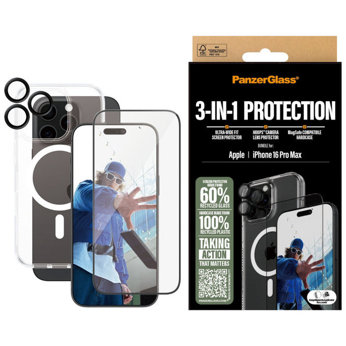 Bundle Hoops + Tvrzené sklo UWF + Hard Case pro iPhone 16 Pro Max, PanzerGlass