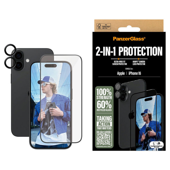 Bundle Hoops + Tvrzené sklo UWF pro iPhone 16, PanzerGlass
