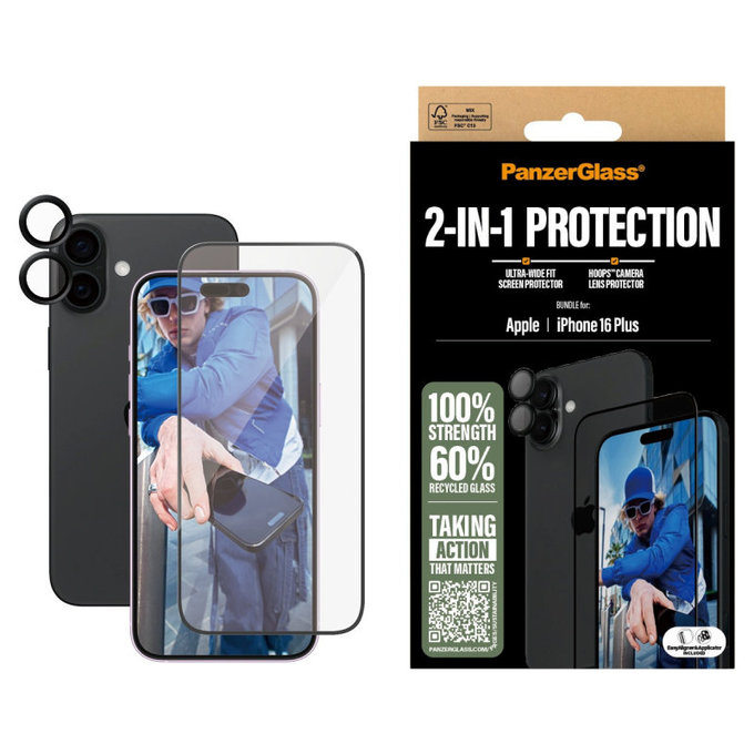 Bundle Hoops + Tvrzené sklo UWF pro iPhone 16 Plus, PanzerGlass