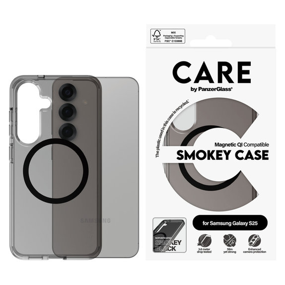 Pouzdro Smokey s černým QI pro Samsung Galaxy S25, Černá, PanzerGlass