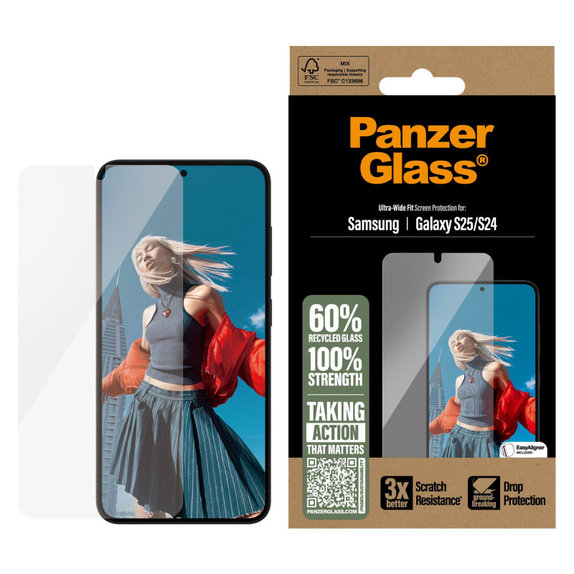 Tvrzené sklo UWF s aplikátorem pro Samsung S25, Transparentní, PanzerGlass