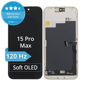 Displej Soft OLED 120Hz pro iPhone 15 Pro Max, Dotykové sklo s rámem, FixPremium