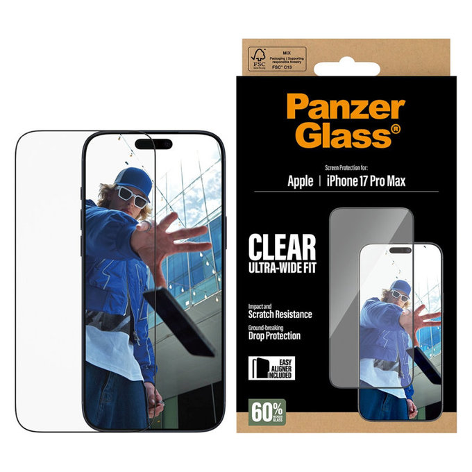 Tvrzené sklo UWF s aplikátorem pro iPhone 17 Pro Max, Černá, PanzerGlass
