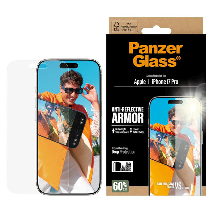 Tvrzené sklo Anti-Reflective s aplikátorem pro iPhone 17 Pro, Černá, PanzerGlass