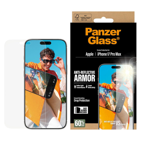 Tvrzené sklo Anti-Reflective s aplikátorem pro iPhone 17 Pro Max, Černá, PanzerGlass