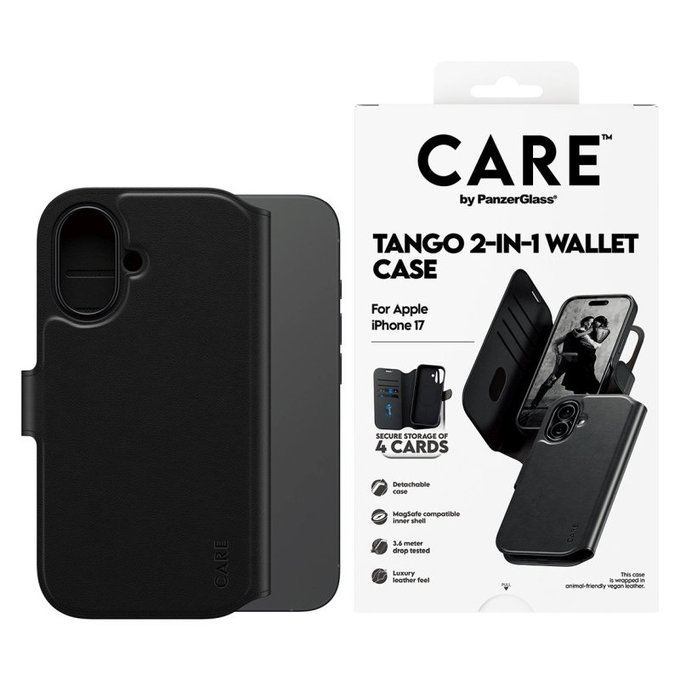 Pouzdro Wallet Tango Two-In-One s MagSafe pro iPhone 17, Černá, CARE