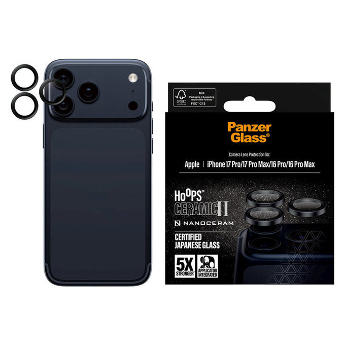 Ochranný kryt objektivu Hoops Ceramic II pro iPhone 17 Pro Max/17 Pro/16 Pro Max/16 Pro, Černá, PanzerGlass