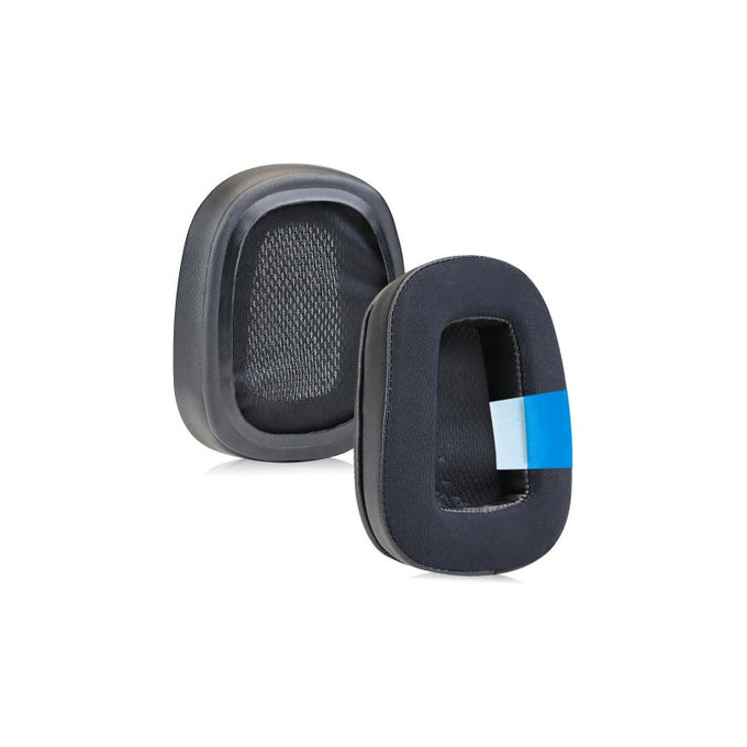 Náhradní Náušníky pro Logitech G633 Artemis, G933 Artemis, Paměťová pěna + Textil + Kůže, Černé, Chladivý gel, 1 pár