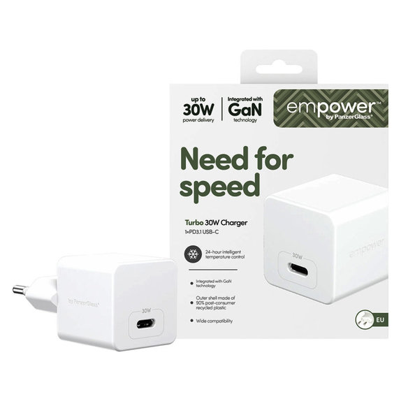 Cestovní adaptér Grand Prix USB-C, GaN, 30 W PD, stříbrnobílý, empower