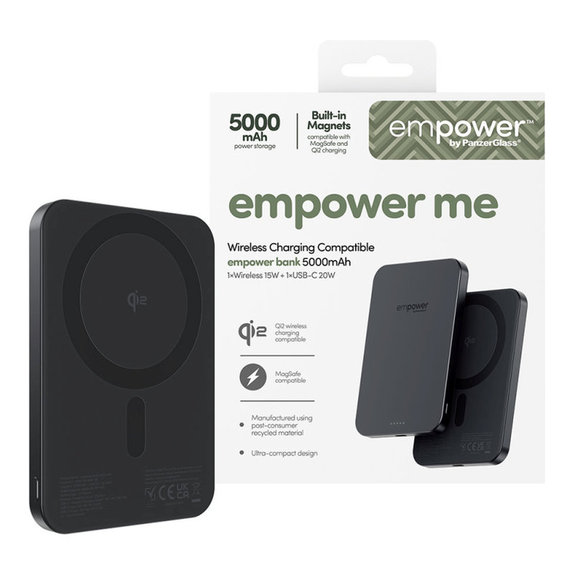 Bezdrátová PowerBank 5000 mAh, 20 W, kompatibilní s MagSafe, Qi2/USB-C, Space Black, empower
