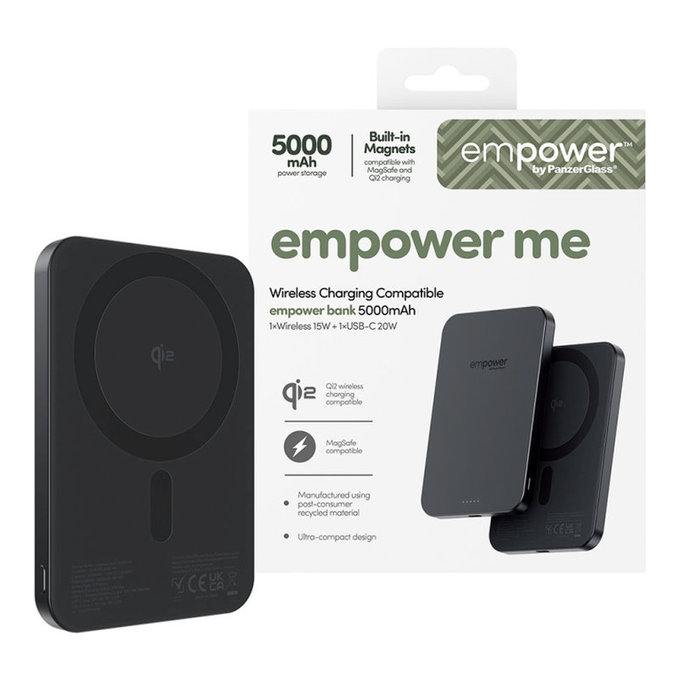 Bezdrátová PowerBank 5000 mAh, 20 W, kompatibilní s MagSafe, Qi2/USB-C, Space Black, empower