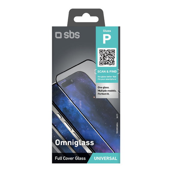 Univerzální tvrzené sklo Omniglass P, Černá, SBS