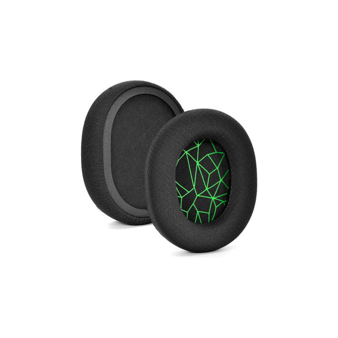 Náhradní Náušníky pro SteelSeries Arctis 3, 5, 7, 9 Pro, Paměťová pěna + Textil, Černé / Zelené, 1 pár