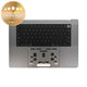 Horní rám klávesnice pro MacBook Pro 16" A2780 (2023), s klávesnicí US a baterií, Space Gray, 661-32189, Genuine Apple